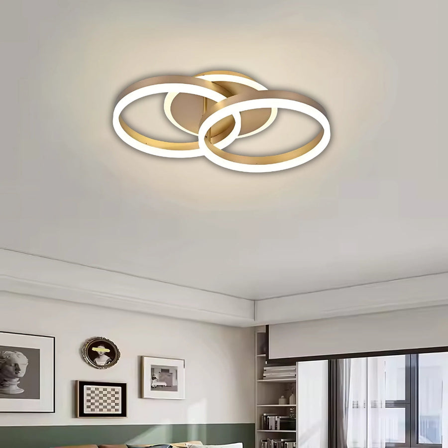 Lustra LED cu telecomanda  RINOVA 41W, 2 Cercuri, lumina Rece/Calda/Neutra, Dimabila, Auriu