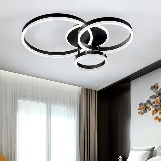 Lustra LED cu telecomanda RIGA LILITH, 68W, 3 Cercuri, lumina Rece/Calda/Neutra, Dimabila, Negru