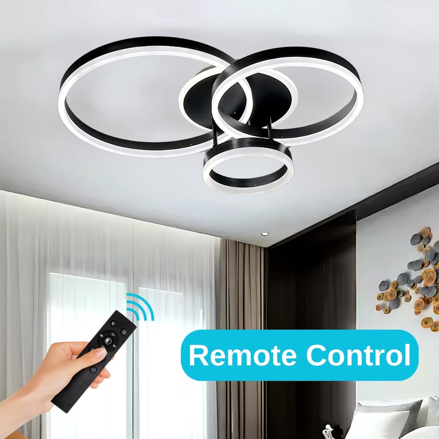 Lustra LED cu telecomanda LT511/30+40+50BK, 94W, 3 Cercuri, lumina Rece/Calda/Neutra, Dimabila, Negru