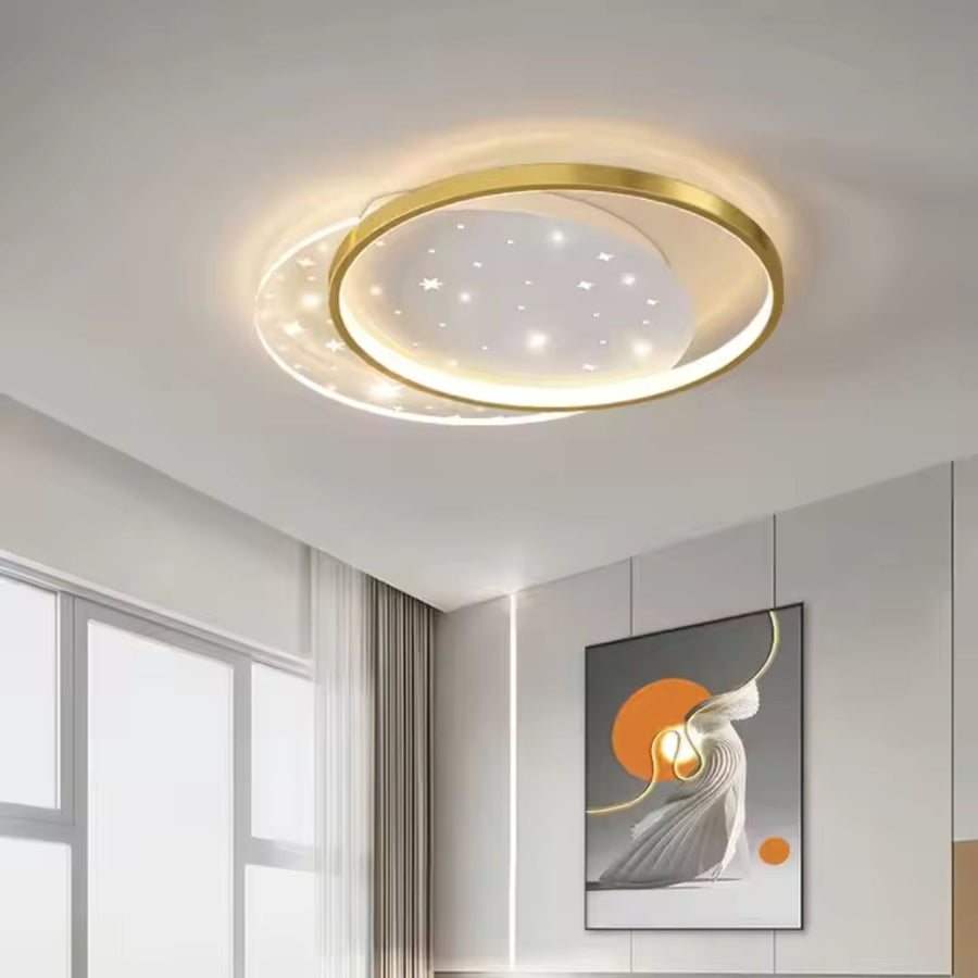 Lustra LED cu telecomanda LUNARO 38W, 2 Cercuri, lumina Rece/Calda/Neutra, Dimabila, Auriu Alb
