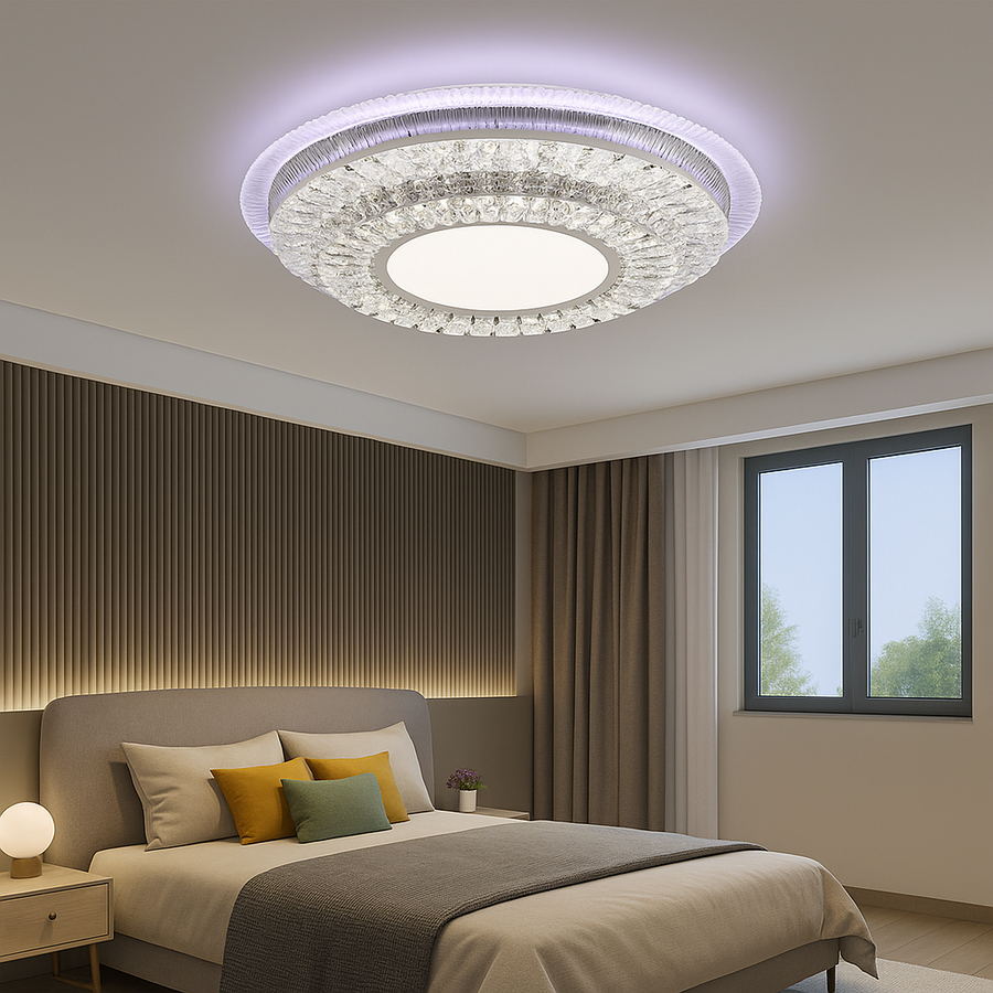 Lustra LED cu telecomanda MIRALUX RGB, 62W, lumina Albastra/Rece/Neutra/Calda, Dimabila, Alb