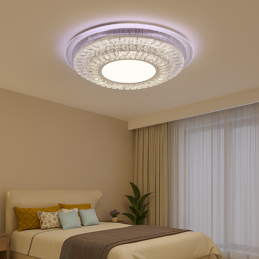 Lustra LED cu telecomanda MIRALUX RGB, 62W, lumina Albastra/Rece/Neutra/Calda, Dimabila, Alb