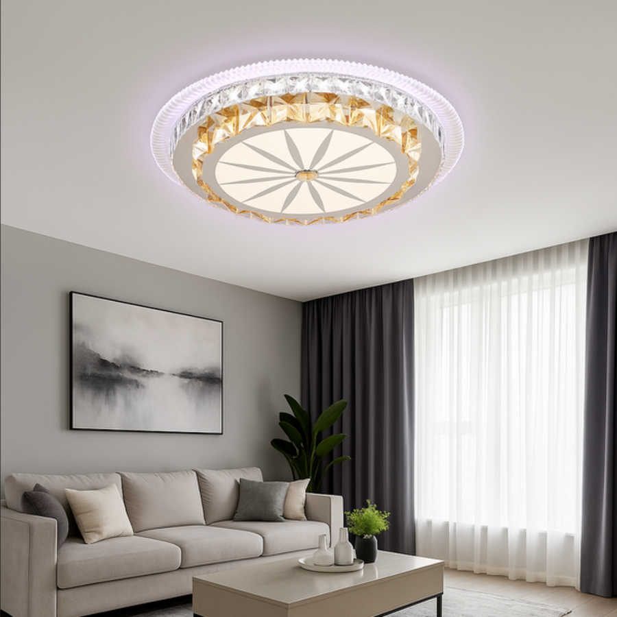 Lustra LED cu telecomanda DAVIDE RGB 62W, lumina Albastra/Rece/Calda, Dimabila, Alb