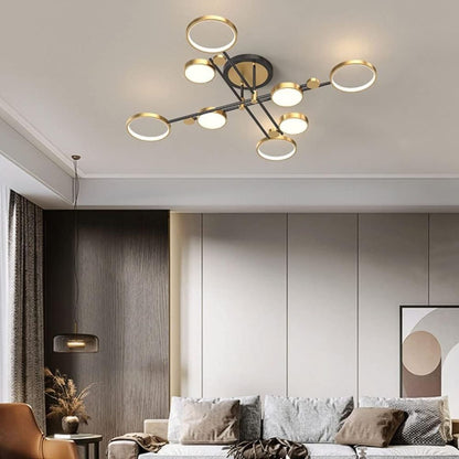 Lustra LED cu Telecomnda MARIA, 8 Elemente, 44W, Lumina Calda/Rece/Neutra, Dimabila, Auriu