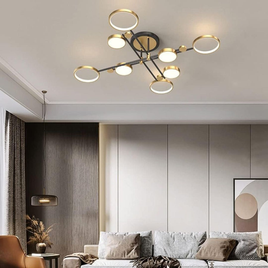 Lustra LED cu Telecomnda MARIA, 8 Elemente, 44W, Lumina Calda/Rece/Neutra, Dimabila, Auriu