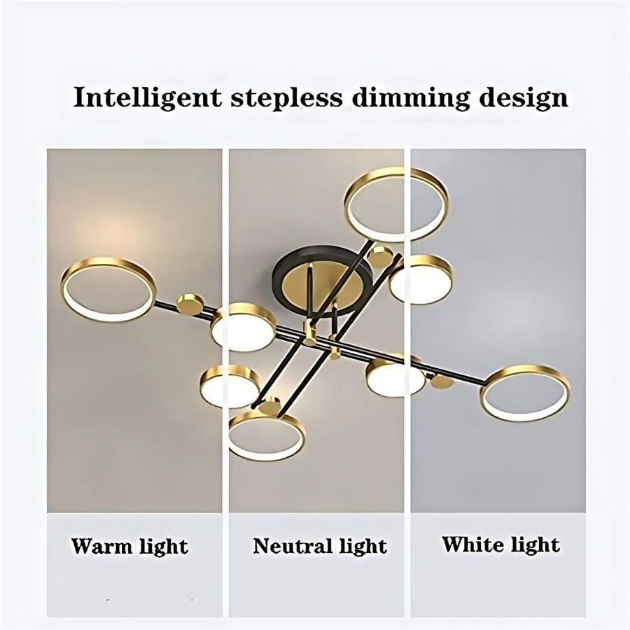 Lustra LED cu Telecomnda MARIA, 8 Elemente, 44W, Lumina Calda/Rece/Neutra, Dimabila, Auriu
