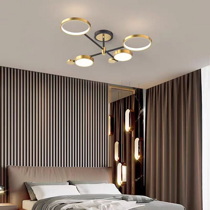 Lustra LED cu Telecomanda MARIA, 4 Elemente, 22W, Lumina Calda/Rece/Neutra, Dimabila, Auriu