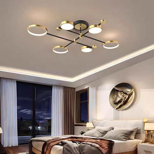 Lustra LED cu Telecomanda MARIA, 6 Elemente, 31W, Lumina Calda/Rece/Neutra 3000K/4000K/6000K, Dimabila, Auriu si Negru, Metal