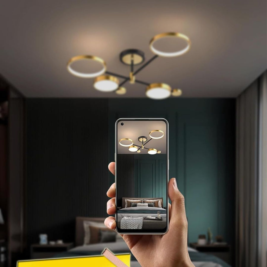 Lustra LED cu Telecomanda MARIA, 4 Elemente, 22W, Lumina Calda/Rece/Neutra, Dimabila, Auriu