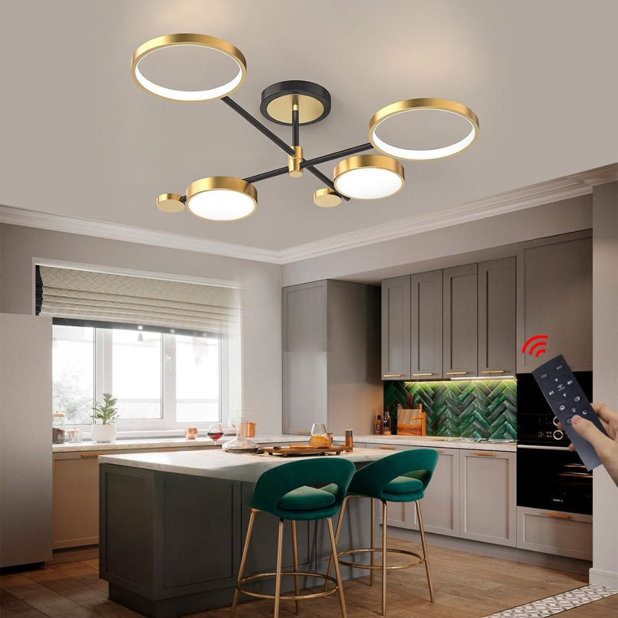 Lustra LED cu Telecomanda MARIA, 4 Elemente, 22W, Lumina Calda/Rece/Neutra, Dimabila, Auriu
