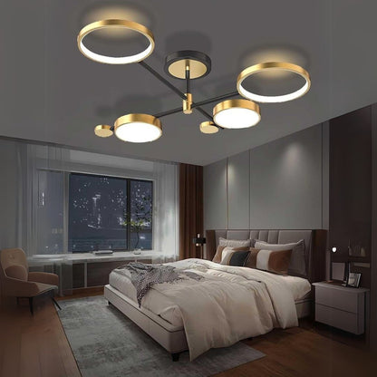 Lustra LED cu Telecomanda MARIA, 4 Elemente, 22W, Lumina Calda/Rece/Neutra, Dimabila, Auriu