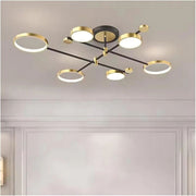 Lustra LED cu Telecomanda MARIA, 6 Elemente, 31W, Lumina Calda/Rece/Neutra 3000K/4000K/6000K, Dimabila, Auriu si Negru, Metal