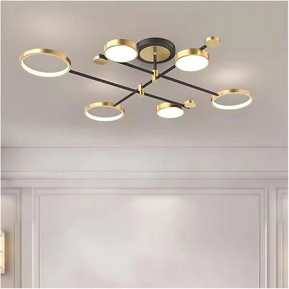Lustra LED cu Telecomanda MARIA, 6 Elemente, 31W, Lumina Calda/Rece/Neutra 3000K/4000K/6000K, Dimabila, Auriu si Negru, Metal