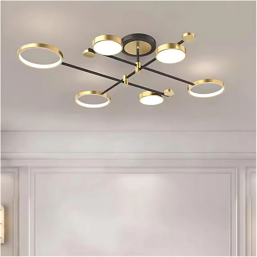 Lustra LED cu Telecomanda MARIA, 6 Elemente, 31W, Lumina Calda/Rece/Neutra 3000K/4000K/6000K, Dimabila, Auriu si Negru, Metal