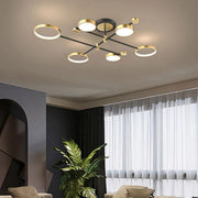 Lustra LED cu Telecomanda MARIA, 6 Elemente, 31W, Lumina Calda/Rece/Neutra 3000K/4000K/6000K, Dimabila, Auriu si Negru, Metal