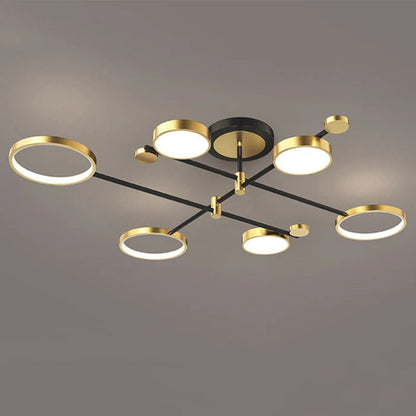 Lustra LED cu Telecomanda MARIA, 6 Elemente, 31W, Lumina Calda/Rece/Neutra 3000K/4000K/6000K, Dimabila, Auriu si Negru, Metal
