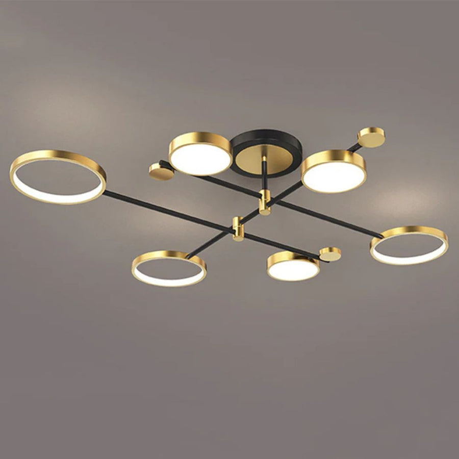 Lustra LED cu Telecomanda MARIA, 6 Elemente, 31W, Lumina Calda/Rece/Neutra 3000K/4000K/6000K, Dimabila, Auriu si Negru, Metal
