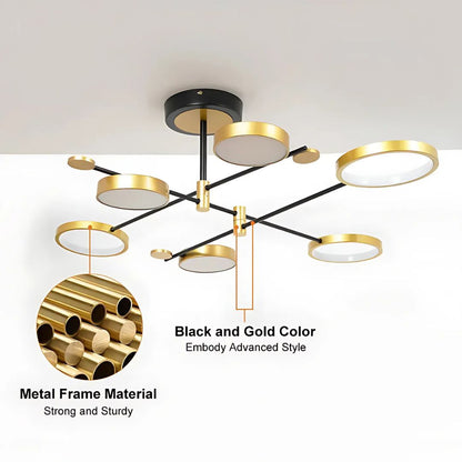 Lustra LED cu Telecomanda MARIA, 6 Elemente, 31W, Lumina Calda/Rece/Neutra 3000K/4000K/6000K, Dimabila, Auriu si Negru, Metal