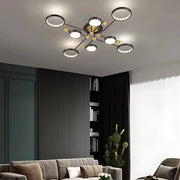 Lustra LED cu Telecomnda MARIA, 44W, 8 Elemente, Lumina Calda/Rece/Neutra, Dimabila, Negru/Auriu