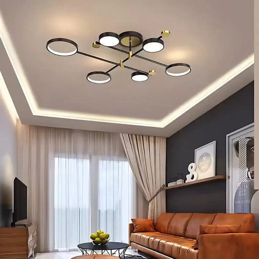 Lustra LED cu Telecomnda MARIA, 31W, 6 Elemente, Lumina Calda/Rece/Neutra, Dimabila, Negru