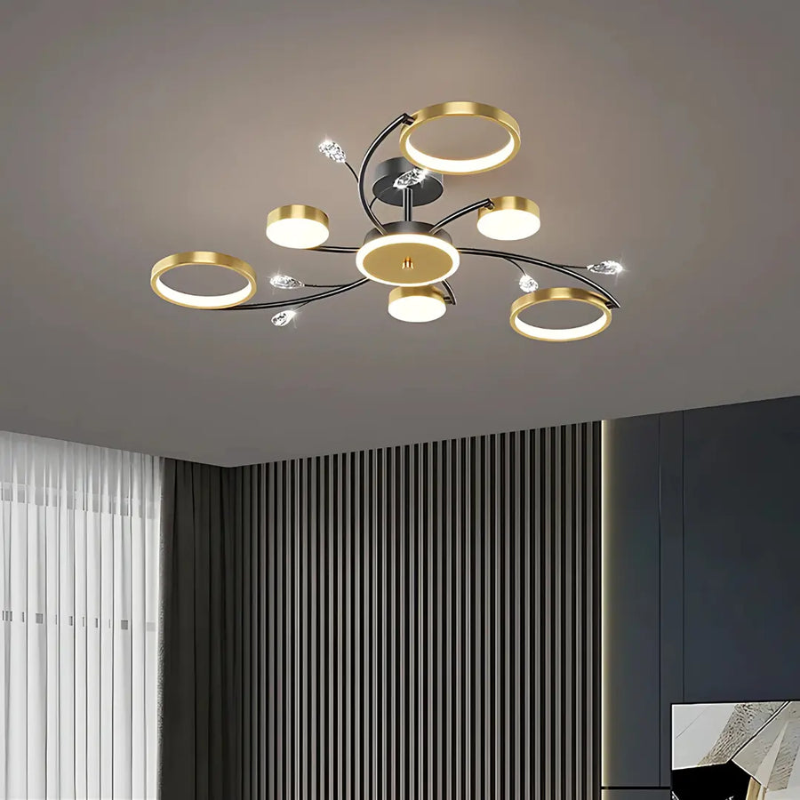 Lustra LED cu Telecomnda KARINA, 31W, 6 Elemente, Lumina Calda/Rece/Neutra, Dimabila, Auriu