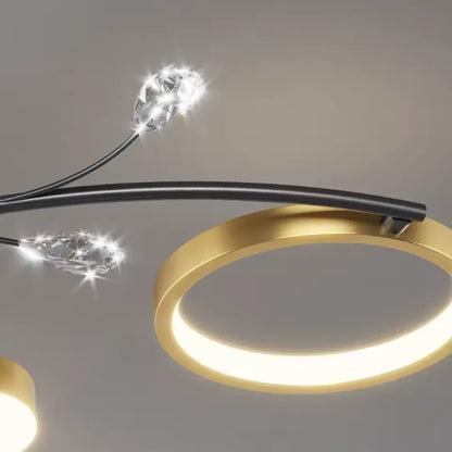 Lustra LED cu Telecomnda KARINA, 65W, 8 Elemente, Lumina Calda/Rece/Neutra, Dimabila, Auriu