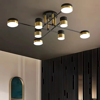 Lustra LED cu Telecomanda MARIO, 32W, 8 Elemente, Lumina Rece/Calda/Neutra, Dimabila, Negru/Auriu