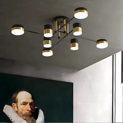 Lustra LED cu Telecomanda MARIO, 32W, 8 Elemente, Lumina Rece/Calda/Neutra, Dimabila, Negru/Auriu