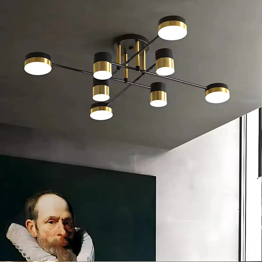 Lustra LED cu Telecomanda MARIO, 32W, 8 Elemente, Lumina Rece/Calda/Neutra, Dimabila, Negru/Auriu