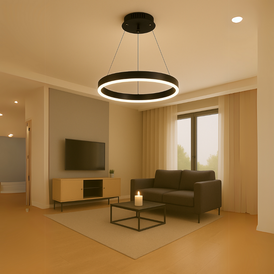 Lustra LED suspendata cu telecomanda ANINA 34W, 1 Cerc, lumina Rece/Calda/Neutra, Dimabila, Negru, Inaltime Reglabila