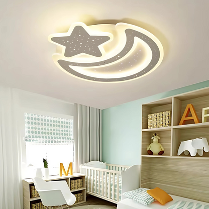 Lustra LED Nova cu Telecomanda, 89W,  Dimabil, Forma Luna si Stea, Alb