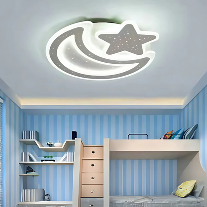 Lustra LED Nova cu Telecomanda, 89W,  Dimabil, Forma Luna si Stea, Alb