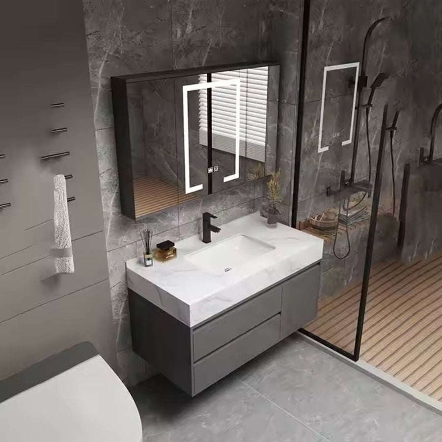 Set Mobilier pentru Baie SANTORINI, 80x50cm, 2 Piese, Gri si Alb