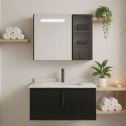 Set Mobilier pentru Baie RHODOS, 80cm, 2 Piese, Negru si Alb