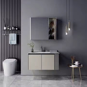 Set Mobilier pentru Baie ZAKYNTHOS, 80cm, 2 Piese, Gri si Crem