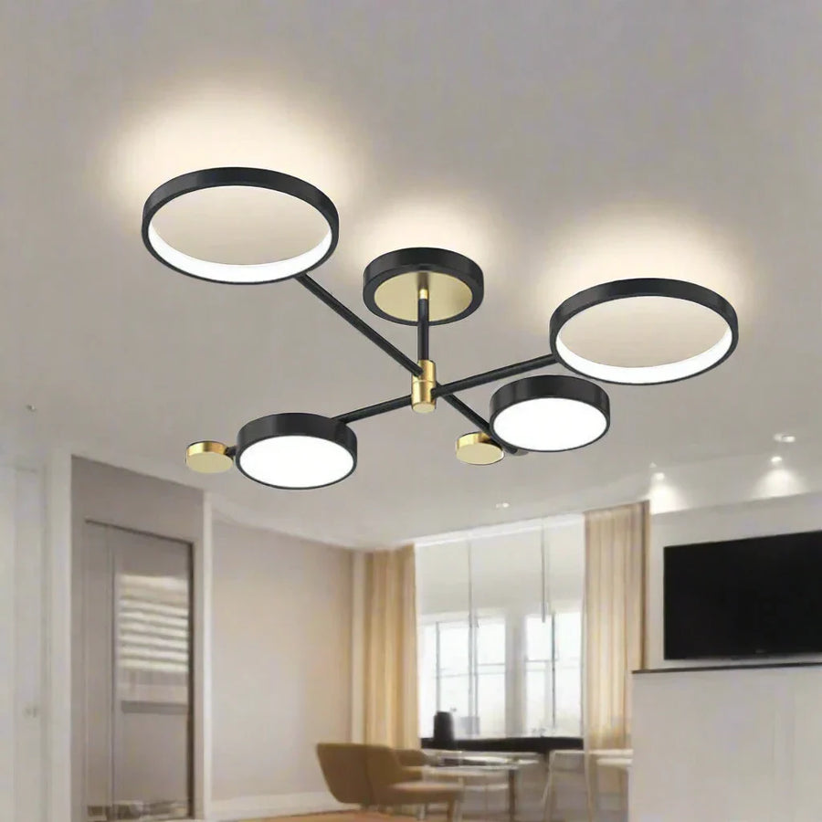Lustra LED cu Telecomnda MARIA, 22W, 4 Elemente, Lumina Calda/Rece/Neutra, Dimabila, Negru