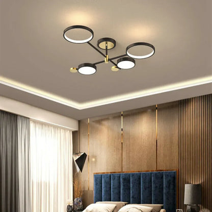 Lustra LED cu Telecomnda MARIA, 22W, 4 Elemente, Lumina Calda/Rece/Neutra, Dimabila, Negru