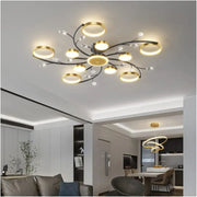 Lustra LED cu Telecomnda KARINA, 68W, 10 Elemente, Lumina Calda/Rece/Neutra, Dimabila, Auriu
