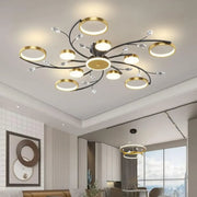Lustra LED cu Telecomnda KARINA, 68W, 10 Elemente, Lumina Calda/Rece/Neutra, Dimabila, Auriu