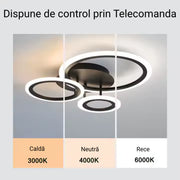 Lustra LED cu telecomanda BETTY 40W, 3 Cercuri, lumina Rece/Calda/Neutra, Dimabila, Negru