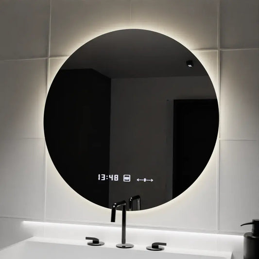 Oglinda LED Rotunda, 70cm, Serenite MotionGlow Marcello, Sistem Dezaburire, Ceas & Termometru, Dimabila