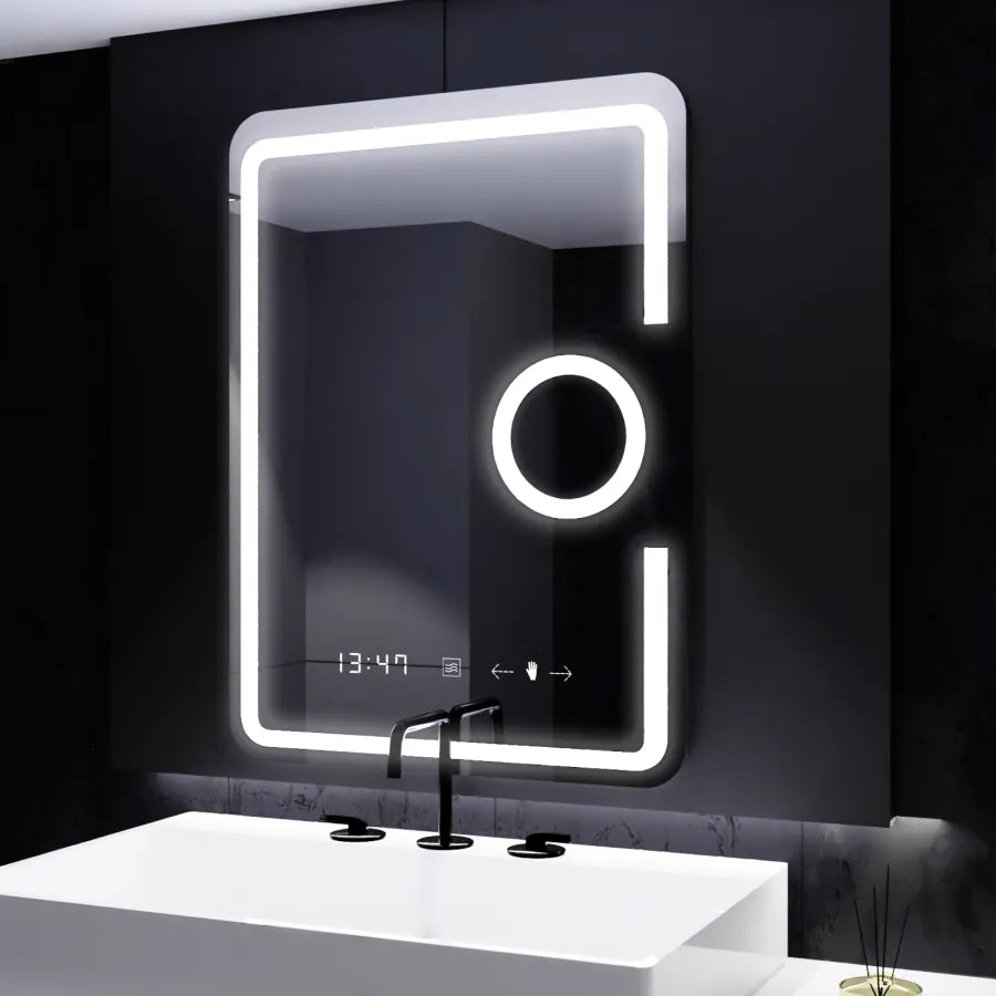 RESIGILAT [LUPA NECLARA] -Oglinda LED Rectangulara, 60x80cm, Eclat MotionGlow Marcello, Ceas & Termometru, Sistem Dezaburire, Lupa Cosmetica, Dimabila