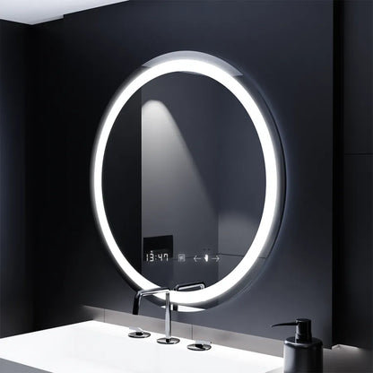 Oglinda LED Rotunda, 70cm, Celeste MotionGlow Marcello, Sistem Dezaburire, Ceas & Termometru, Dimabila, Lumina Calda Neutra Rece 3000K/4000K/6000K