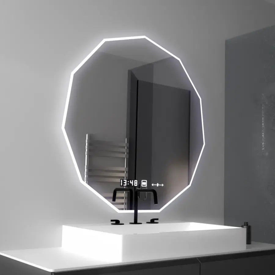 Oglinda LED 60cm, POLIGON Senzor MotionGlow Marcello, Sistem Dezaburire, Ceas & Termometru, Dimabila