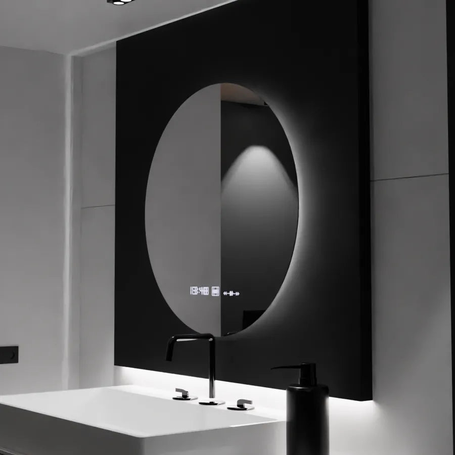 Oglinda LED Rotunda, 80cm, Serenite MotionGlow Marcello, Sistem Dezaburire, Ceas & Termometru, Dimabila