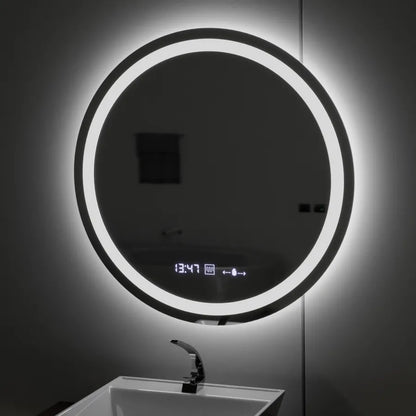 Oglinda LED Rotunda, Diametru 50cm, Celeste MotionGlow Marcello, Sistem Dezaburire, Ceas & Termometru, Dimabila, Lumina Calda Neutra Rece 3000K/4000K/6000K