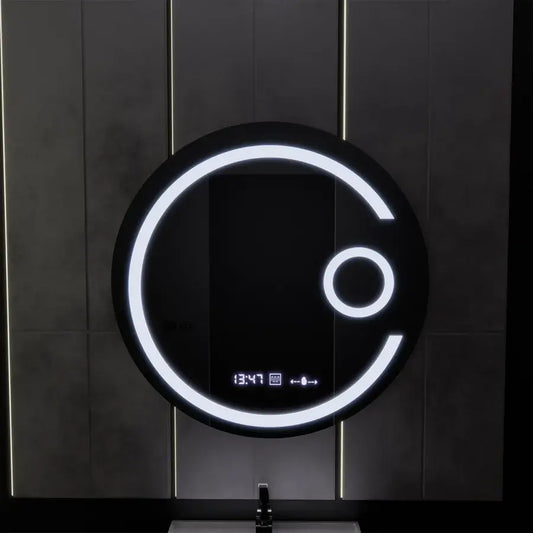 Oglinda LED Rotunda, 60cm, Visio MotionGlow Marcello, Sistem Dezaburire, Ceas & Termometru, Lupa Cosmetica, Dimabila