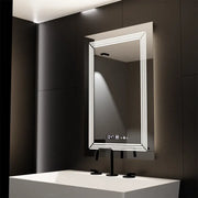 Oglinda LED Rectangulara, 60x80cm, Venezia Senzor MotionGlow Marcello, Sistem Dezaburire, Ceas & Termometru, Dimabila, Lumina Calda Neutra Rece 3000K/4000K/6000K