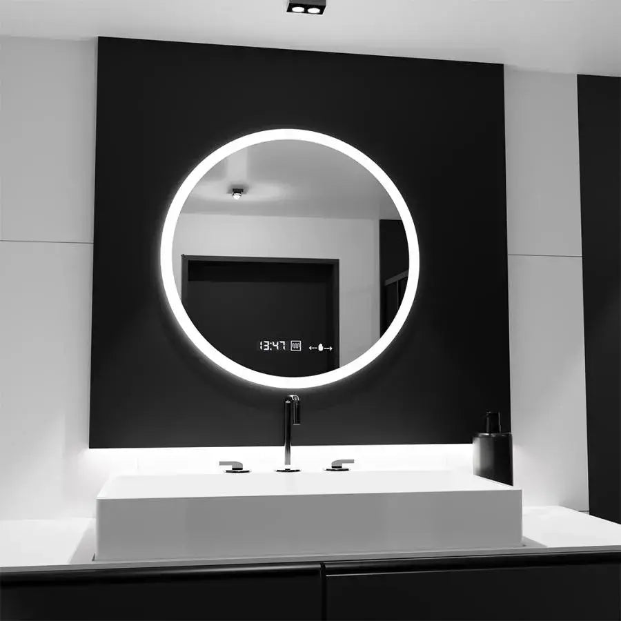 Oglinda LED Rotunda GIULIA, 70cm, senzor MotionGlow, Sistem Dezaburire, Ceas & Termometru, Dimabila, Marcello Funghi