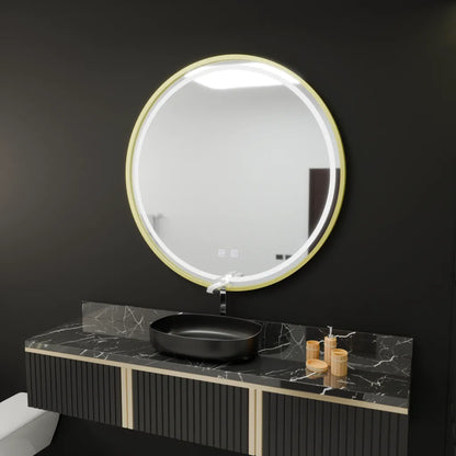 Oglinda LED Rotunda, 50cm, Glanz Touch, Sistem Dezaburire, Dimabila